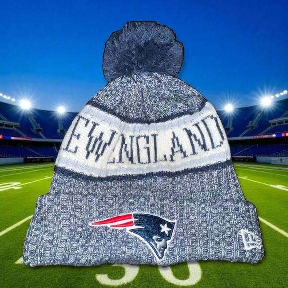 New England Patriots New Era Beanie Hat Pom Knit Fleece Lined NFL Wool Football - Picture 1 of 12